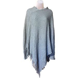 collectioneighteen Grey Poncho Sweater Fringe Sequins O/S Boho Ethereal Fairy